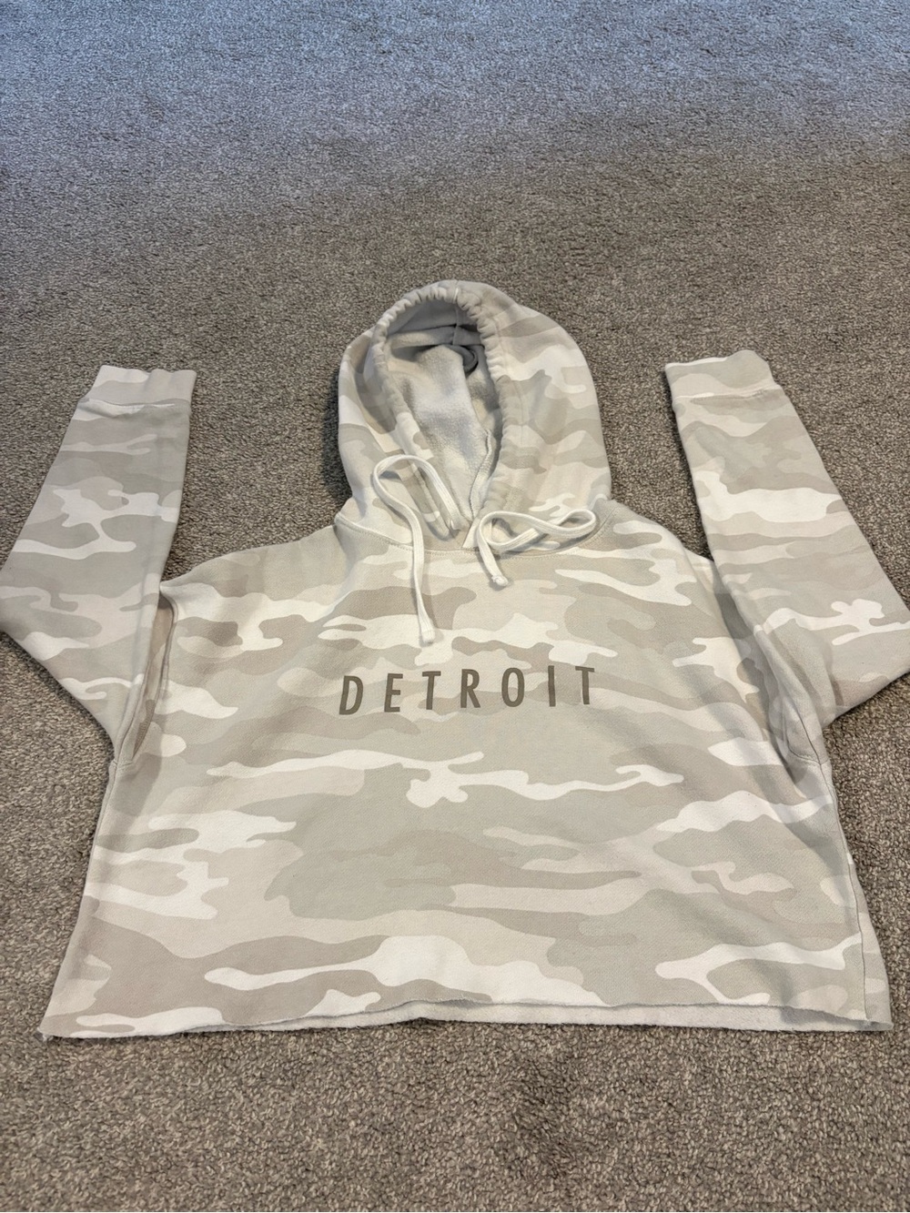 Cropped Detroit Camo Hoodie in Light Gray and white
